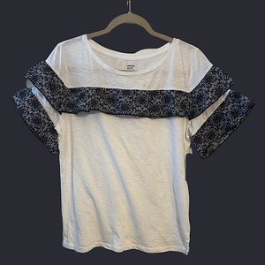 NWT - Crown & Ivy Authentic Tee with Navy Blue Ruffle